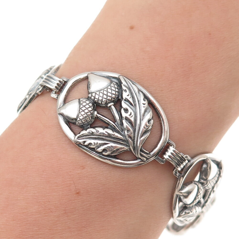 Danecraft 925 Sterling Silver Antique Art Deco Acorn Oxidized Bracelet 7.5"